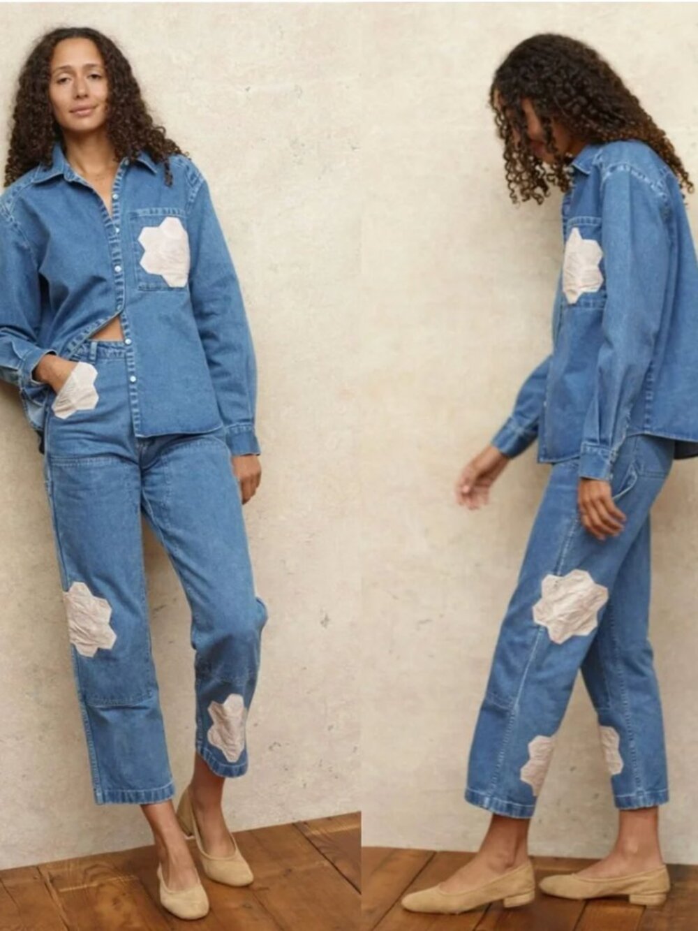 Christy Dawn Aiden Pan Floral Star Patchwork High Rise Straight Leg Denim Size 2